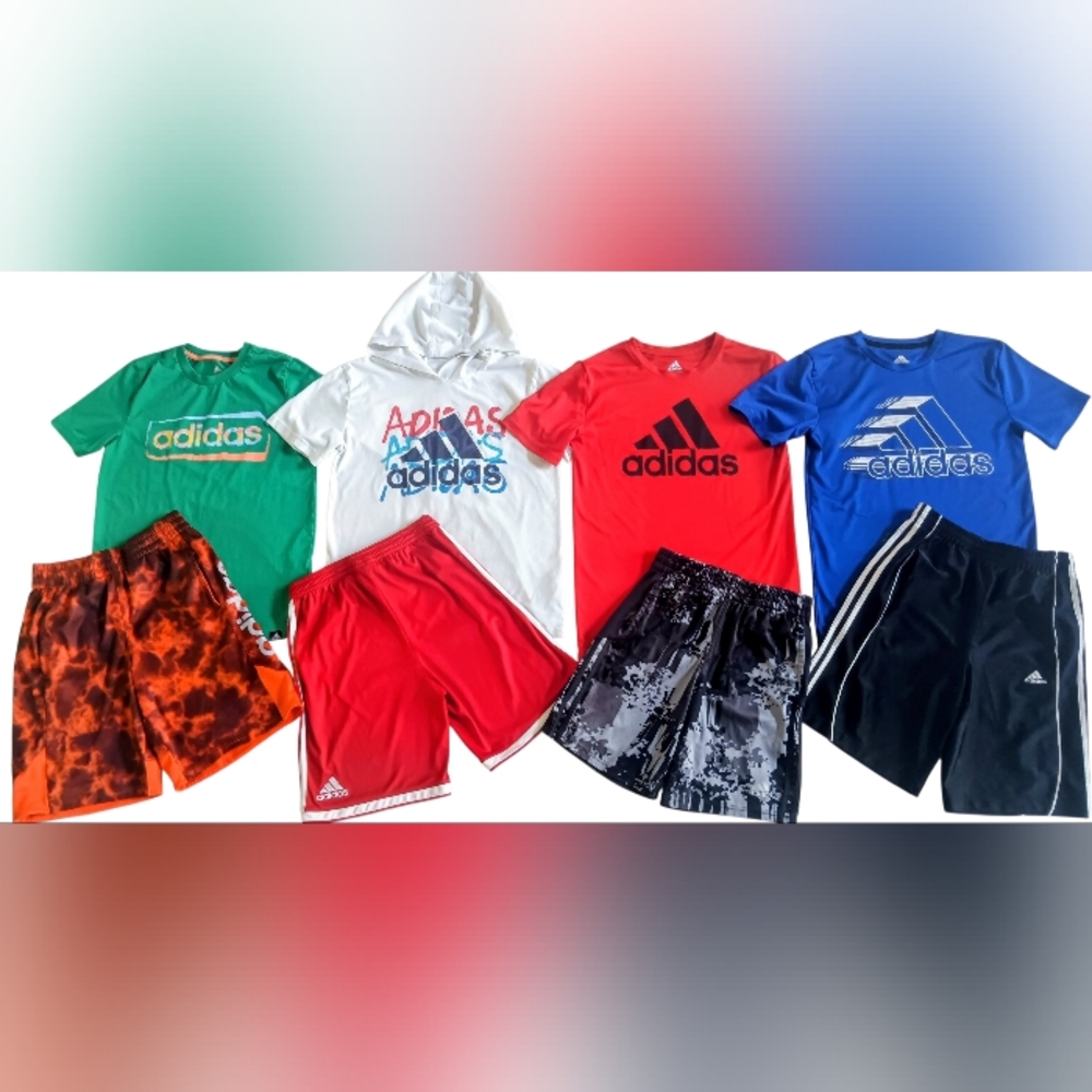 ADIDAS BOYS SIZE 10/12 TOPS AND SHORTS SUMMER CLOTHING BUNDLE IN EUC!